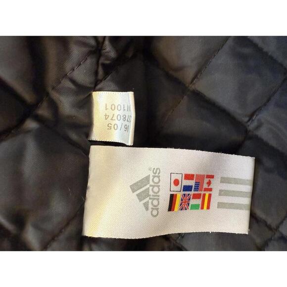 Adidas Vintage Black Quilted Hooded Jacket XL Blue Zip 2000s Y2K Streetwear - Picture 7 of 8